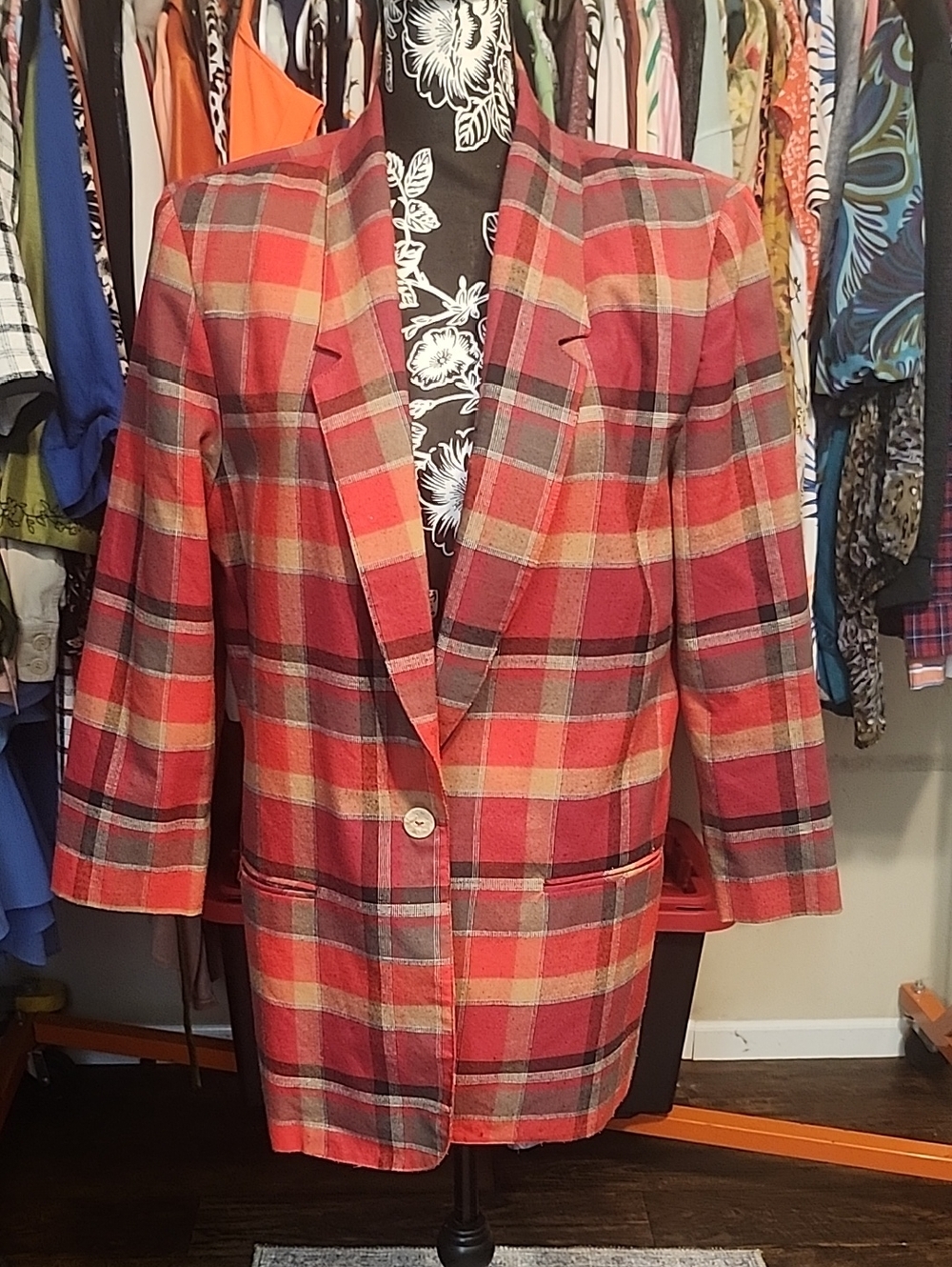 Requirements Red Plaid Single-Button Blazer Jacket